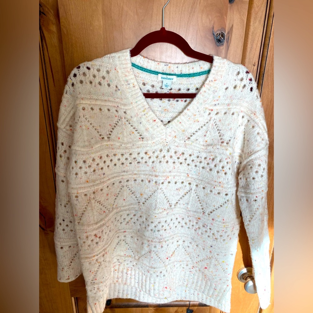 Sundance Women’s Sweater V-neck Long Sleeve Loose Cream - Small (runs large)